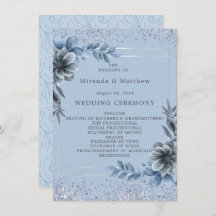 Dusty Blue Floral Silver Wedding Programme