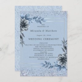 Dusty Blue Floral Silver Wedding Programme Kaart