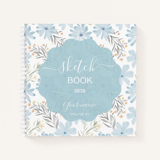 Dusty Blue Floral Sketchbook Notitieboek (Voorkant)