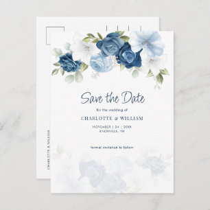 Dusty Blue Floral slaat de datum op Aankondigingskaart
