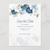 Dusty Blue Floral slaat de datum op Aankondigingskaart (Voorkant)
