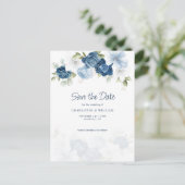 Dusty Blue Floral slaat de datum op Aankondigingskaart (Staand voorkant)