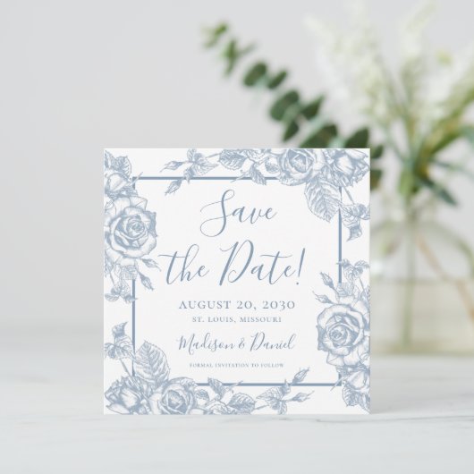 Dusty Blue Floral slaat de datum op Kaart (Staand voorkant)