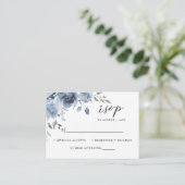 Dusty Blue Floral Slate Blue Pastel bruiloft RSVP Informatiekaartje (Staand voorkant)