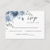 Dusty Blue Floral Slate Blue Pastel bruiloft RSVP Informatiekaartje (Voorkant)