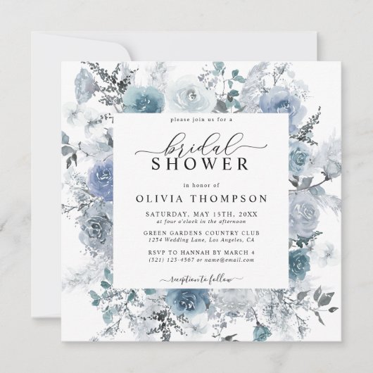 Dusty Blue Floral Slate Pastel Boho Vrijgezellenfe Kaart (Voorkant)