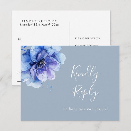 Dusty Blue Floral Song Request RSVP Briefkaart (Voorkant / Achterkant)
