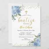 Dusty Blue Floral Spanish Boy Bautizo Kaart (Voorkant)