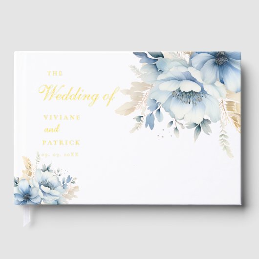 Dusty Blue Floral Spring Bloom Wedding Gastenboek (Voorkant)