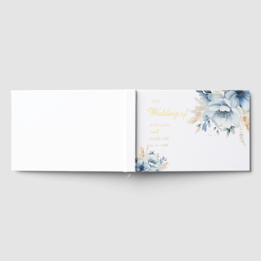 Dusty Blue Floral Spring Bloom Wedding Gastenboek (Volledig)