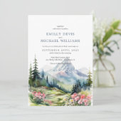 Dusty Blue Floral Spring Mountains Wedding Kaart (Staand voorkant)
