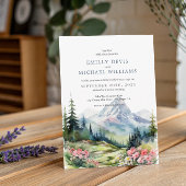 Dusty Blue Floral Spring Mountains Wedding Kaart