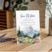 Dusty Blue Floral Spring Mountains Wedding Save The Date