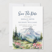 Dusty Blue Floral Spring Mountains Wedding Save The Date (Voorkant)