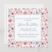 Dusty Blue Floral Square uitnodiging (Voorkant / Achterkant)