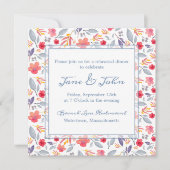 Dusty Blue Floral Square uitnodiging (Voorkant)