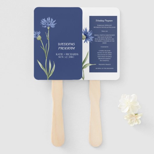 DUSTY Blue Floral Stijlvol QR-codeprogramma Handwaaier (Voorkant en achterkant)