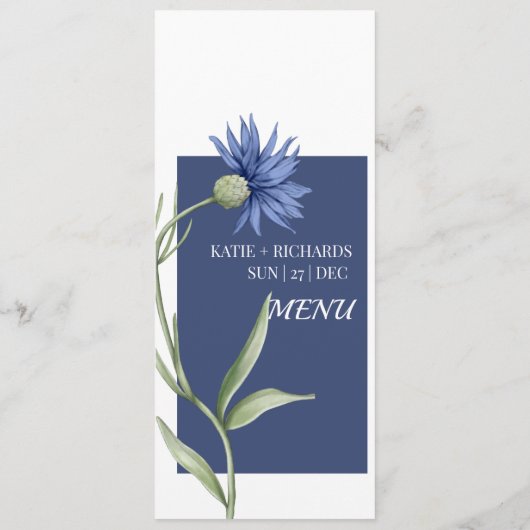 Dusty Blue Floral stijlvolle bruiloft menu (Achterkant)