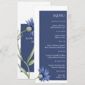Dusty Blue Floral stijlvolle bruiloft menu (Voorkant / Achterkant)