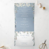 Dusty Blue Floral String Lights Foto Bruiloft Drieluik Uitnodiging (Binnen)