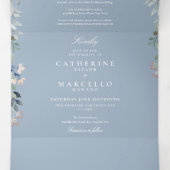 Dusty Blue Floral String Lights Foto Bruiloft Drieluik Uitnodiging (Binnenkant midden)