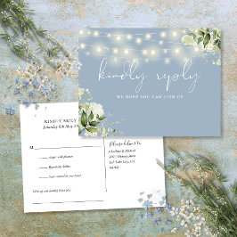 Dusty Blue Floral String Lights Song Aanvraag RSVP Uitnodiging Briefkaart