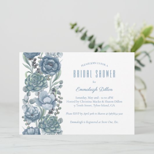 Dusty Blue Floral Succulents Vrijgezellenfeest Kaart (Staand voorkant)