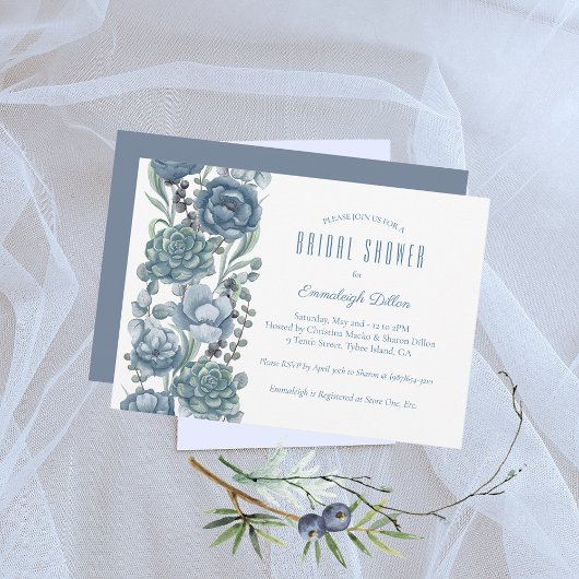 Dusty Blue Floral Succulents Vrijgezellenfeest Kaart