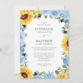 Dusty Blue Floral Sunflower Waterverf Wedding Kaart (Voorkant)