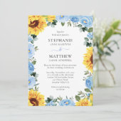 Dusty Blue Floral Sunflower Waterverf Wedding Kaart (Staand voorkant)