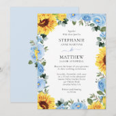 Dusty Blue Floral Sunflower Waterverf Wedding Kaart (Voorkant / Achterkant)