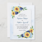 Dusty Blue Floral Sunflower Waterverf Wedding Kaart (Voorkant)