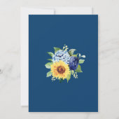 Dusty Blue Floral Sunflower Waterverf Wedding Kaart (Achterkant)
