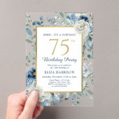 Dusty Blue Floral Surprise 75th Birthday Acryl Uitnodigingen (Insitu (Draagbaar))