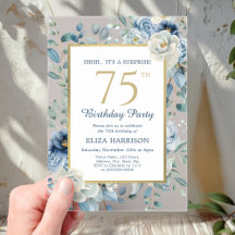 Dusty Blue Floral Surprise 75th Birthday