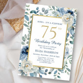 Dusty Blue Floral Surprise 75th Birthday Kaart