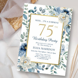 Dusty Blue Floral Surprise 75th Birthday Kaart