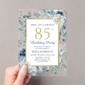 Dusty Blue Floral Surprise 85th Birthday Acryl Uitnodigingen (Insitu (Draagbaar))
