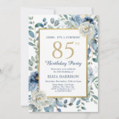 Dusty Blue Floral Surprise 85th Birthday Kaart (Voorkant)