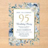 Dusty Blue Floral Surprise 95th Birthday Acryl Uitnodigingen (Voorkant)