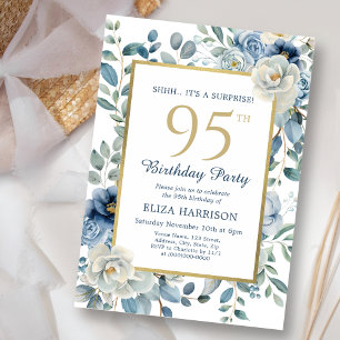 Dusty Blue Floral Surprise 95th Birthday Kaart