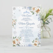 Dusty Blue & Floral Sweet 15th Birthday Invite Kaart (Staand voorkant)