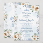 Dusty Blue & Floral Sweet 15th Birthday Invite Kaart (Voorkant / Achterkant)