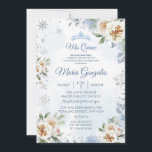 Dusty Blue & Floral Sweet 15th Birthday Invite Kaart<br><div class="desc">Dusty Blue & Floral Sweet 15th Birthday Invite</div>