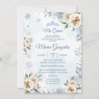 Dusty Blue & Floral Sweet 15th Birthday Invite