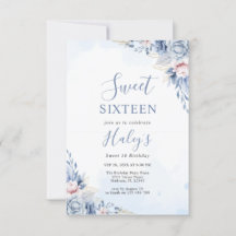 Dusty Blue Floral Sweet 16 Zestien Budget Verjaard