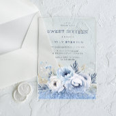 Dusty Blue Floral Sweet 16 Zestien Feest Acryl Uitnodigingen