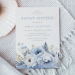 Dusty Blue Floral Sweet 16 Zestien Feest Kaart<br><div class="desc">Dusty Blue Floral Sweet 16 Zestien Party Uitnodiging Mooie Dusty Blue & White Florals. Geschikt voor alle seizoenen. Overeenkomende objecten in niche en nestwinkel bekijken</div>