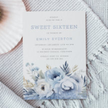 Dusty Blue Floral Sweet 16 Zestien Feest