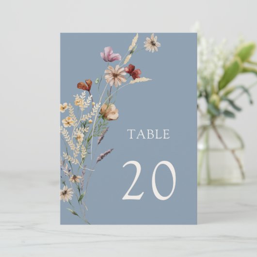 Dusty Blue Floral Table Number (Staand voorkant)